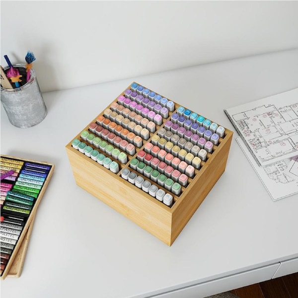 Levede Natural Bamboo Marker Organizer Large Capacity Holder for 126 Markers
