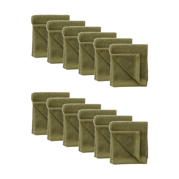 12PK Bambury Angove 600gsm Soft Absorbent Cotton Face Washer 33x33cm Green