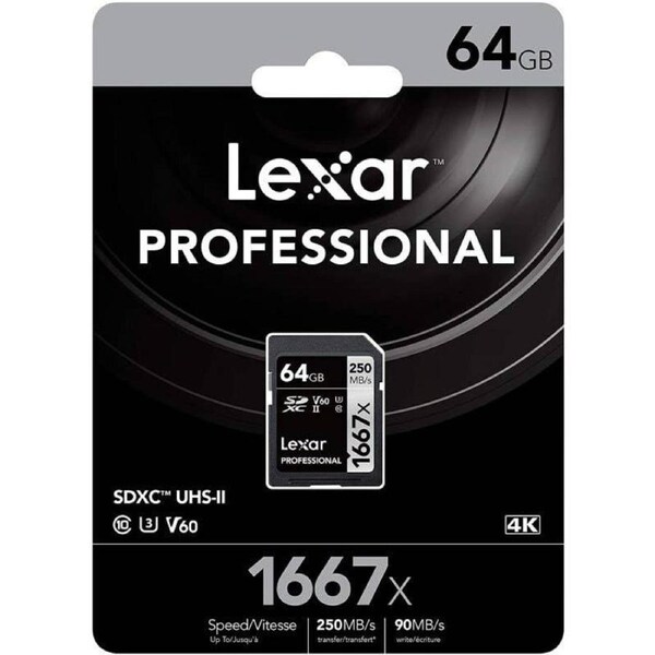 Lexar Pro 64GB 1667x SDXC UHS II Card 250Mbs V60
