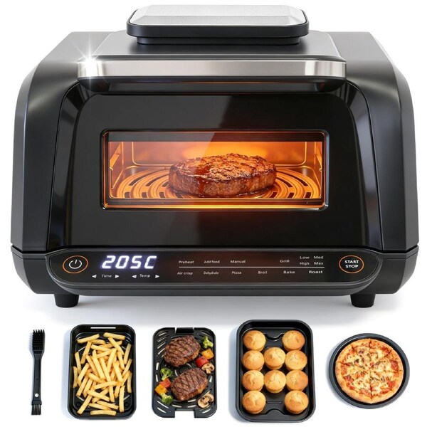 Advwin 6L Air Fryer Oven, 8-in-1 Convection Cooker, 1900W Digital Toaster Oven with Preheat & Timer, Kitchen Appliances for Grill Broil Bake Roast Pizza Dehydrate DIY, with Rack Pan Brush & Pizza Tray