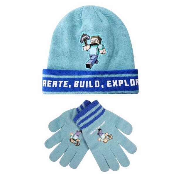 Minecraft Kids Winter Beanie Hat and Gloves Set - 54cm
