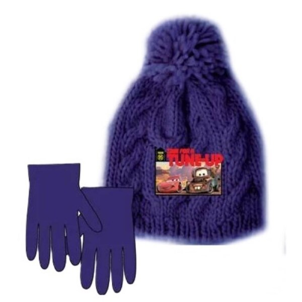 Disney Cars Lightning McQueen kids Blue Winter Beanie Hat and Gloves Set 54cm