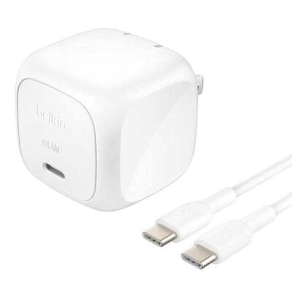 Belkin BoostCharge 65W Wall Charger & Cable - With USB-C Port and USB-C to USB-C Cable - White - White [WCA011AU1MWH-B6]