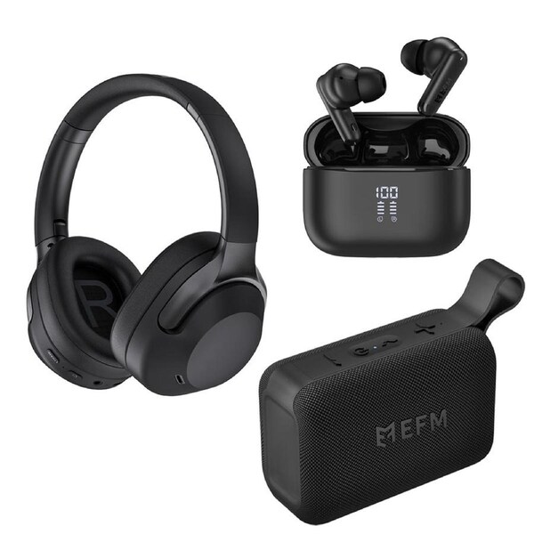 EFM EFM Essential Audio Bundle Trio - With Bluetooth Speaker, Headphones and TWS Earbuds - Black [ZVFBUNAUDIO3]