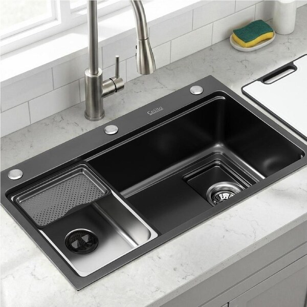 Cefito 75 x 45 x 21.5cm Kitchen Sink 304 Stainless Steel Bar Sink Millet Grain Water Basin Sink