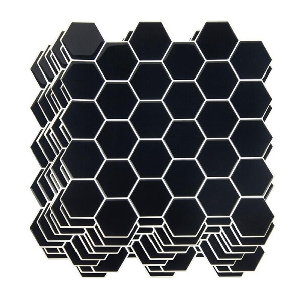 3D Peel and Stick Wall Tiles Self Adhesive Hexagonal Mosaic Black Design, Pack of 10 Sheets