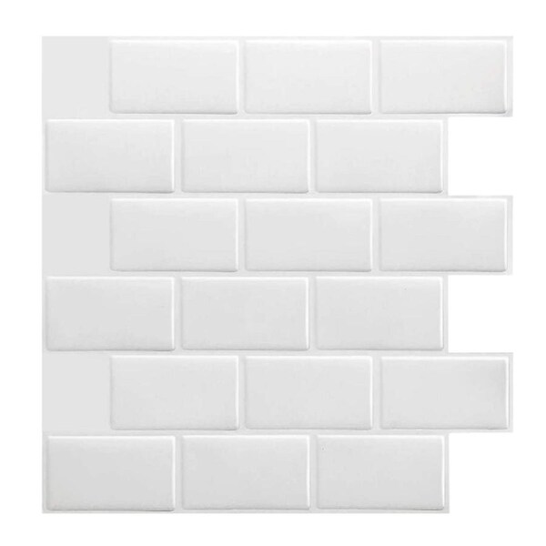 3D Peel and Stick Wall Tiles Self-Adhesive Subway White Design, Pack of 10 Sheets