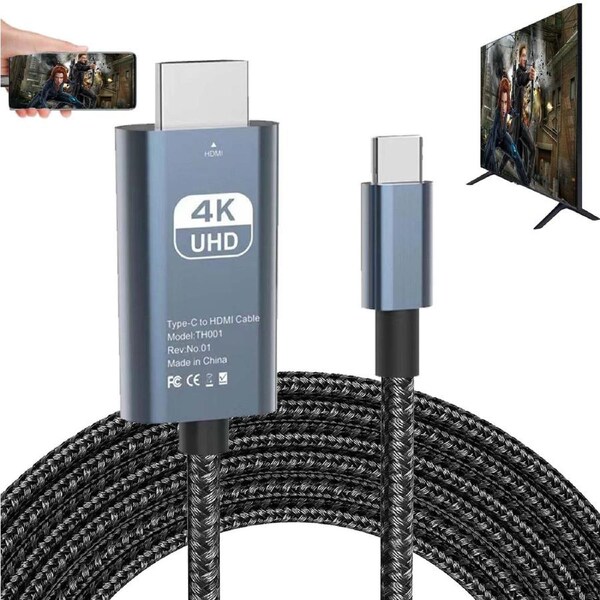 USB C to HDMI Cable 2m 4K@60Hz, Braided Type C to HDMI Cable, Plug & Play for TV/Monitor/Mac/Laptop/Phone, Supports Netflix Streaming, Thunderbolt 4