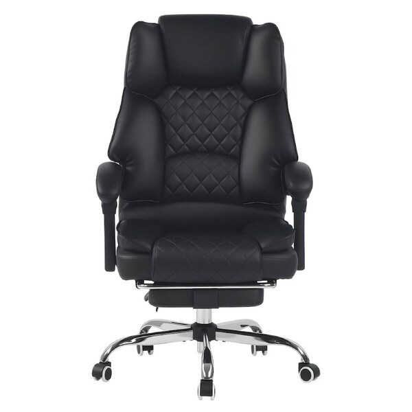 Ergonomic Office Chair Comfy Executive Computer Desk Swivel Recliner Armchair Gaming Home Work Study Reclining Adjustable Footrest PU Leather Black