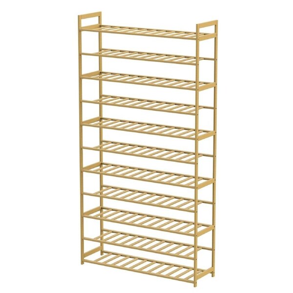 Bamboo Shoe Rack Cabinet Storage 11 Tier Shelves Footwear Organiser Tall Wide Slim Space Saver Closet Display Stand Wooden Entry Hallway 77x23x148.5cm