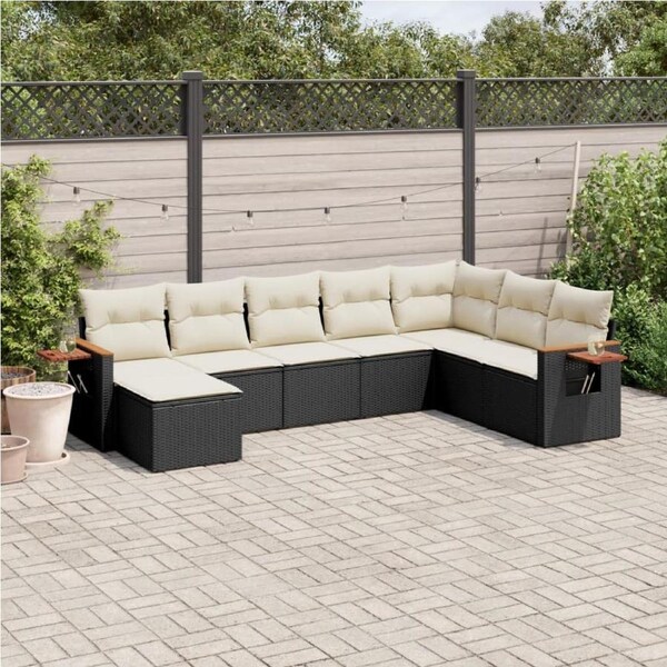 8 Piece Garden Sofa Set with Cushions Black Poly Rattan vidaXL