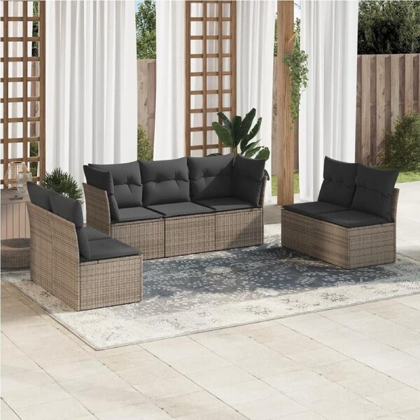 7 Piece Garden Sofa Set with Cushions Grey Poly Rattan vidaXL