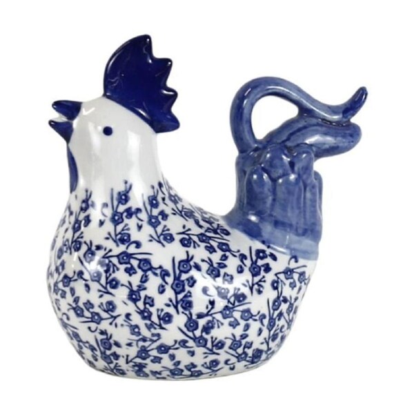 Bronrob Ceramic Blue/White Floral Print Hen Farmhouse Decor 17.5cm