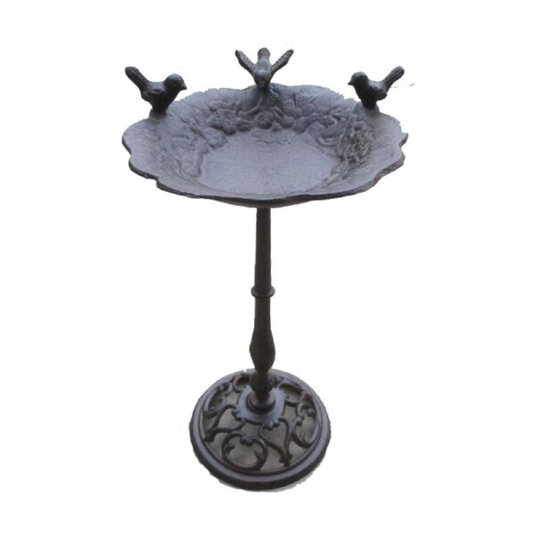 Bronrob Triple Bird Bath W/ Decorative Birds Cast Iron Rustic Outdoor 46x24.5cm