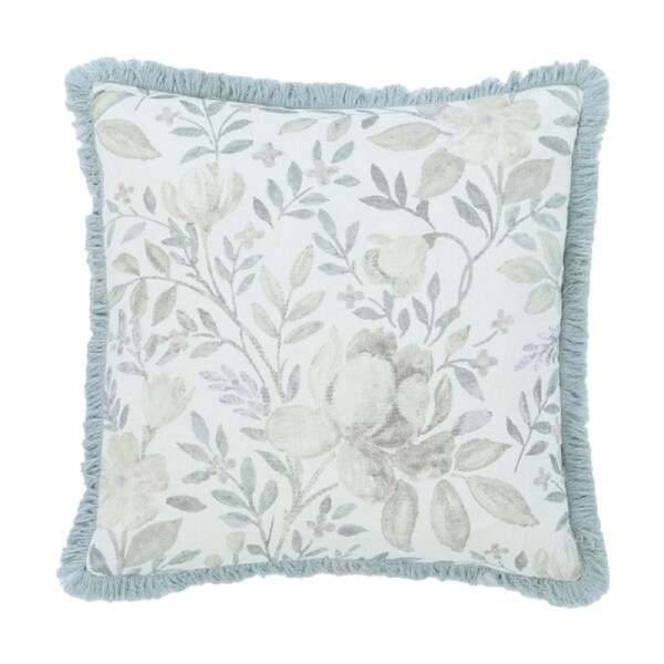 MM Linen Whisper Cotton/Linen Botanical Floral Cushion W/ Fringed Trims 50x50cm