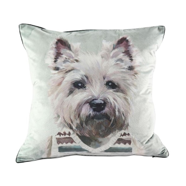 MM Linen Pawtrait Velvet Westie In A Vestie Home Decor Cushion 50x50cm