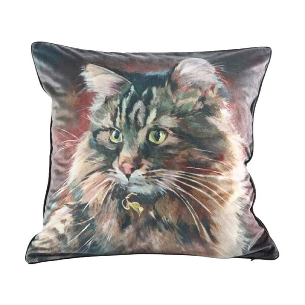 MM Linen Pawtrait Velvet Cat & Mouse Home Decor Cushion 50x50cm