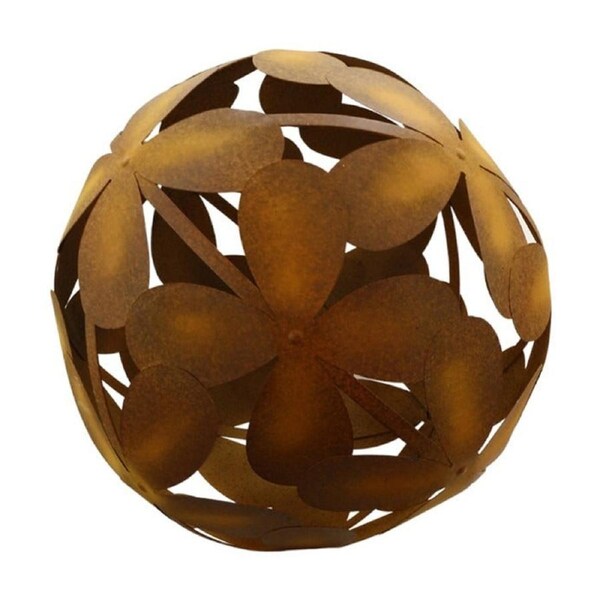 Bronrob Flowerball Garden Sculpture Rustic Finish Metal Sphere 51cm