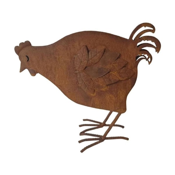 Bronrob Rustic Pecking Hen Outdoor Garden Metal Sculpture Decor 32x28cm