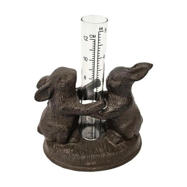 Bronrob Rabbit Hug Cast Iron Rain Gauge Ornament Outdoor Decor 15x12.5x9cm