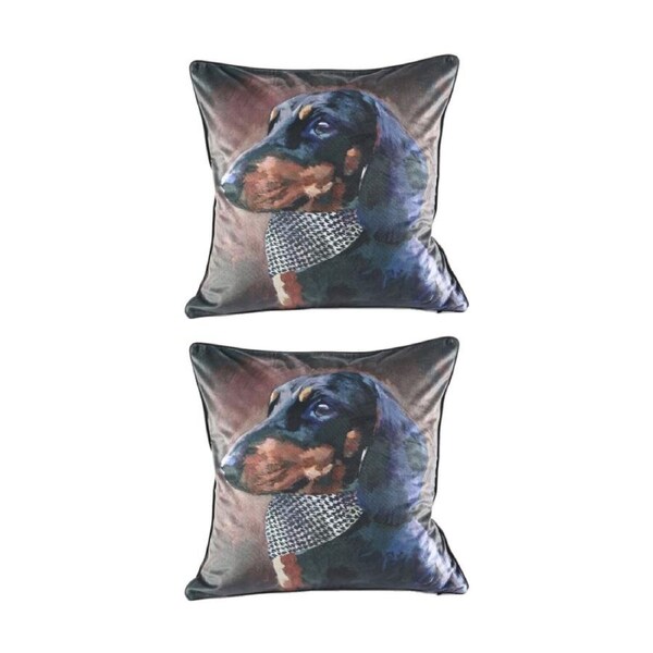 2PK MM Linen Pawtrait Velvet Houndstooth Home Decor Cushion 50x50cm