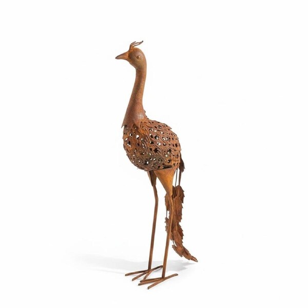 Bronrob Small Rustic Finish Peacock Garden Decor Sculpture 62x53.5x25cm