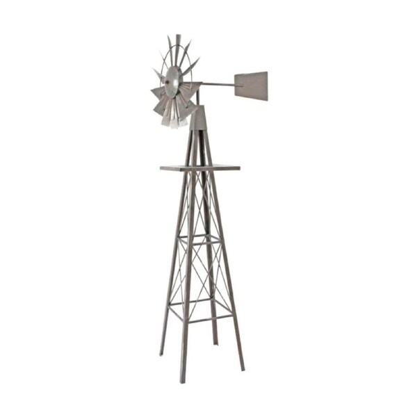 Bronrob Garden Windmill Ornament Rustic Metal Outdoor Decor Silver 150x53cm