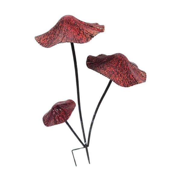 Bronrob Red Triple Mushroom Stake Ornament Outdoor Garden Decor 46x26.5cm
