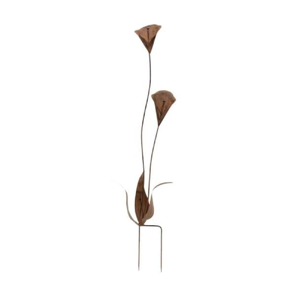 Bronrob Rustic Metal Lily Garden Stake Double Flower Outdoor Decor 74.3cm