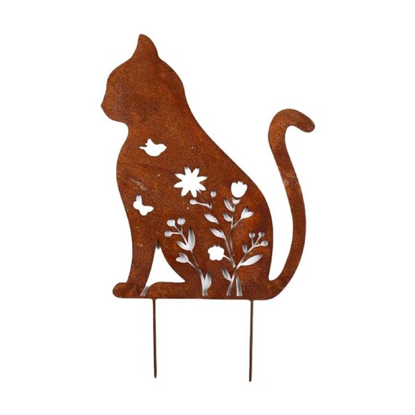 Bronrob Purring Cat Garden Stake Outdoor Decor Ornament 46x30cm