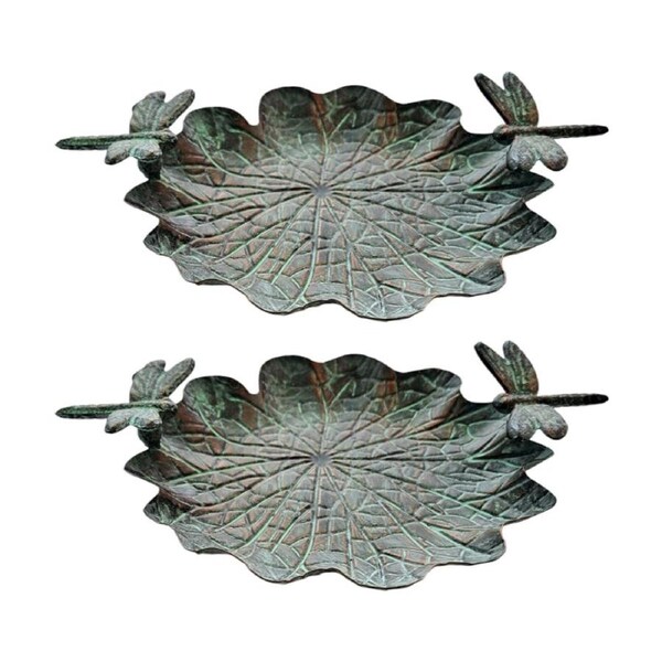 2PK Bronrob Decorative Lilypad Dragonfly Plate Garden Ornament 33x25.4x7.6cm