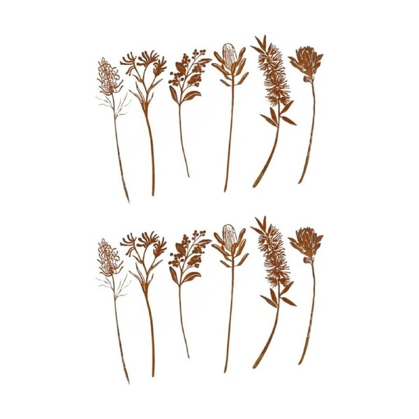 2x 6pc Bronrob Rustic Steel Australian Flower Garden Stakes Mixed Size