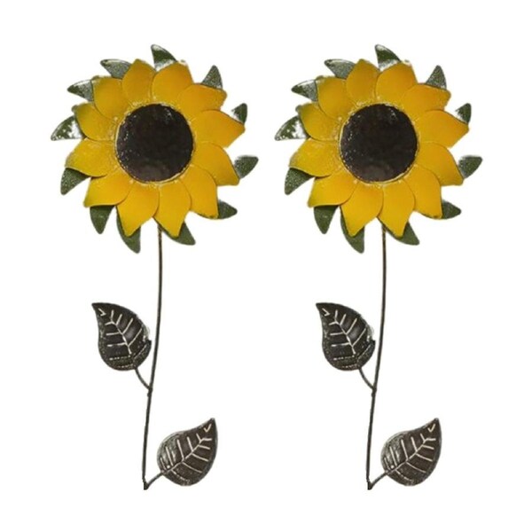 2PK Bronrob Sunflower Metal Stake Outdoor Garden Decor Ornament Tall