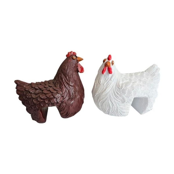 Bronrob Decorative White & Brown Fence Hen Outdoor Garden Ornament 15x14x11cm