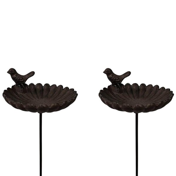 2PK Bronrob Decorative Cast Iron Flower Birdfeeder Garden Ornament 80x16.5x14cm