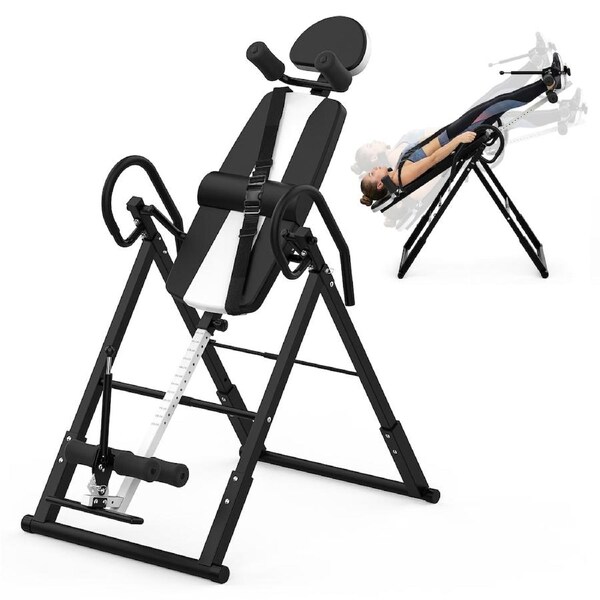 Advwin Inversion Table, Home Back Stretcher Exercise Machine with Lumbar Support & Safety Belt, Fits 1.3?C2m Height, 150kg Max Load, Black&White