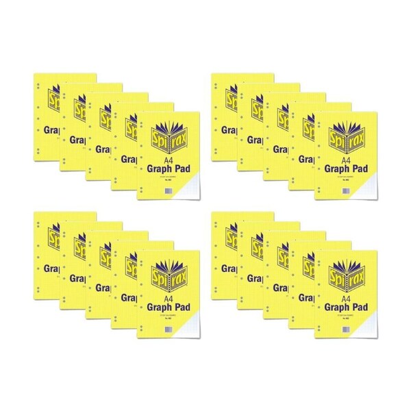 20PK Spirax 802 Graph Pad A4 Stationery Notebook 25 Pages 2mm Squares Yellow