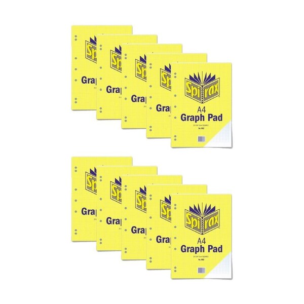 10PK Spirax 802 Graph Pad A4 Stationery Notebook 25 Pages 2mm Squares Yellow