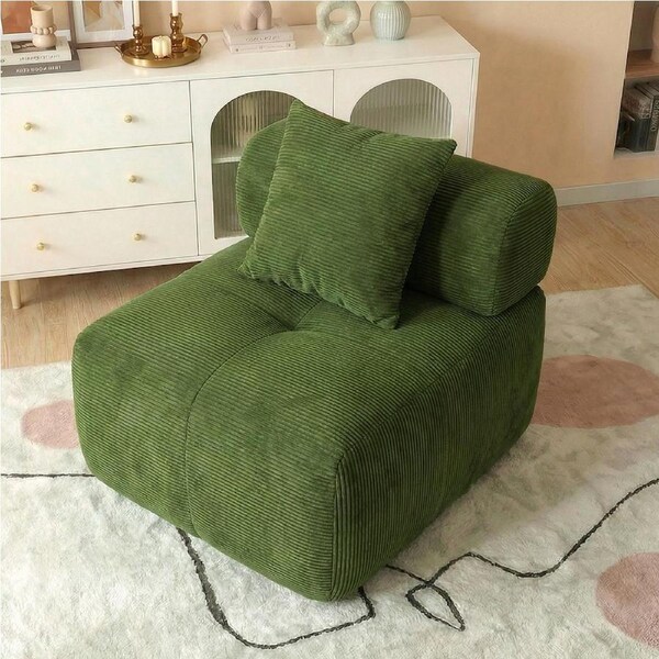 Advwin Armless Sofa Chair Corduroy Modular Foam Cloud Sofa Lounge Compressed Couch No Assembly Green