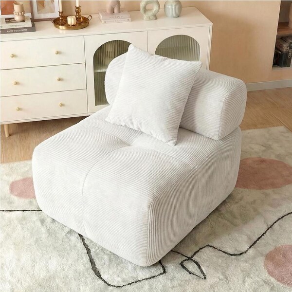 Advwin Armless Sofa Chair Corduroy Modular Foam Cloud Sofa Lounge Compressed Couch No Assembly Beige
