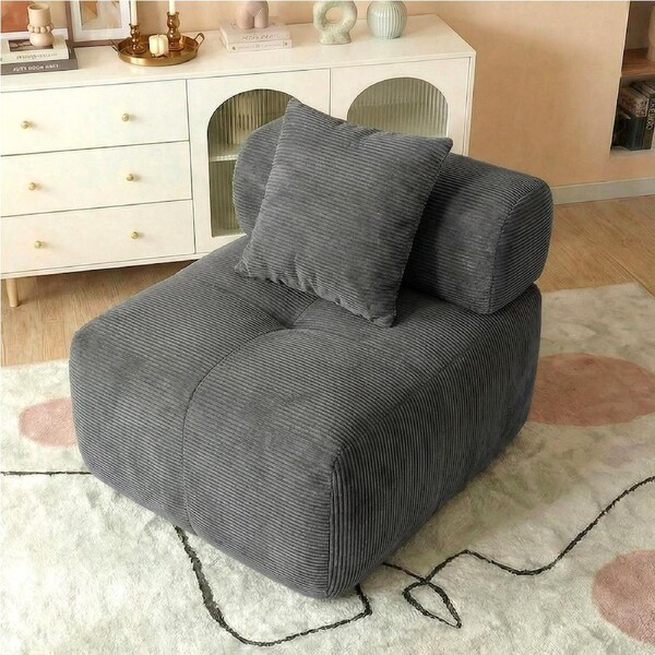 Advwin Armless Sofa Chair Corduroy Modular Foam Cloud Sofa Lounge Compressed Couch No Assembly Grey