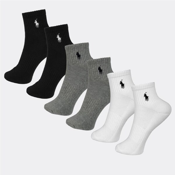 Polo Ralph Lauren Men's Performance Solid Quarter 6-Pack Socks Grey/White/Black US 10-13