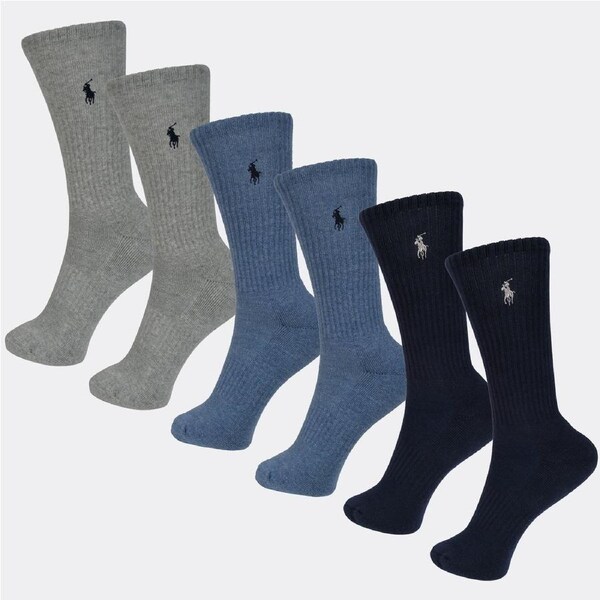 Polo Ralph Lauren Men's Performance Solid Crew 6-Pack Socks Denim/Navy/Grey US 10-13