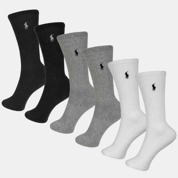 Polo Ralph Lauren Men's Performance Solid Crew 6-Pack Socks Grey/White/Black US 10-13
