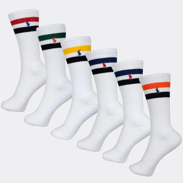 Polo Ralph Lauren Men's Striped Crew 6-Pack Socks White Assorted US 10-13