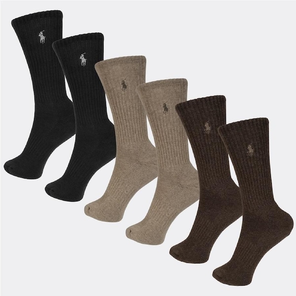 Polo Ralph Lauren Men's Performance Solid Crew 6-Pack Socks Brown Assorted US 10-13