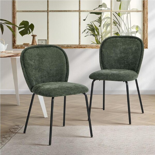 Oikiture 2x Dining Chairs Kitchen Accent Chairs Chenille Pad Metal Legs Green