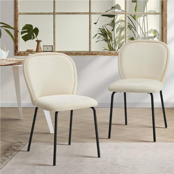 Oikiture 2x Dining Chairs Kitchen Accent Chairs Chenille Pad Metal Legs Beige