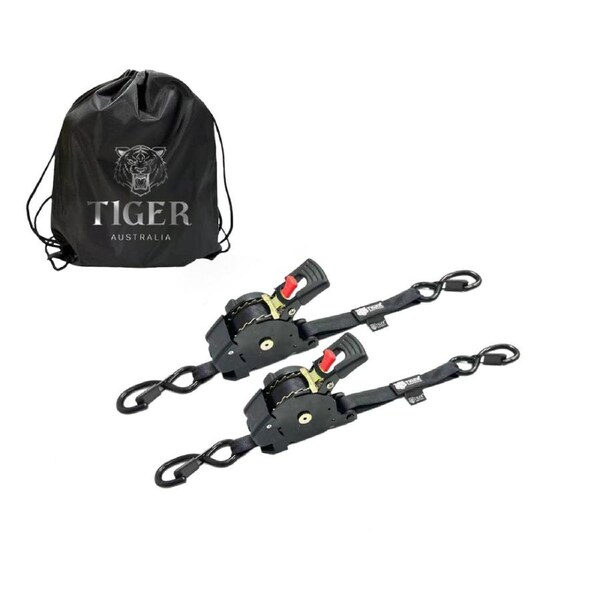 Tiger Australia 25mm x 4.5m Auto Retractable Ratchet Straps 2-Pack