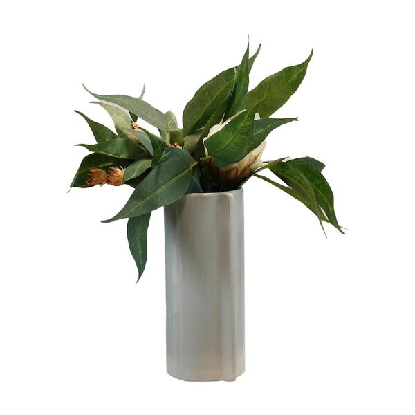 Bronrob Pale Baby Blue Glossy Ridge Ceramic Vase Home Decor 25x12cm
